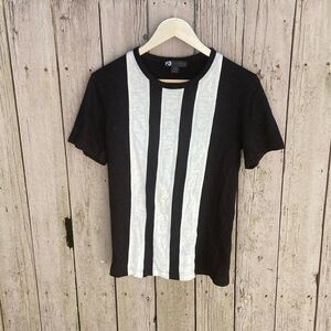 Vintage Y-3 Black and White Short Sleeve Tee with Geometric Stripes